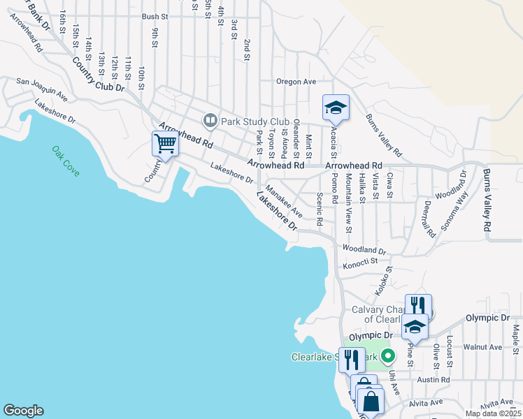 map of restaurants, bars, coffee shops, grocery stores, and more near 13765 Lakeshore Drive in Clearlake