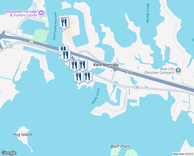 map of restaurants, bars, coffee shops, grocery stores, and more near in Grasonville