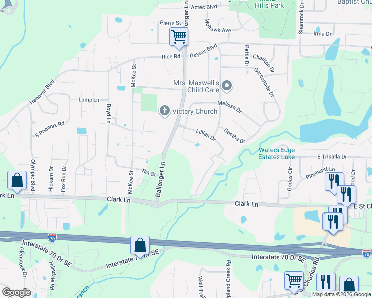 map of restaurants, bars, coffee shops, grocery stores, and more near 1601 Spiros Drive in Columbia