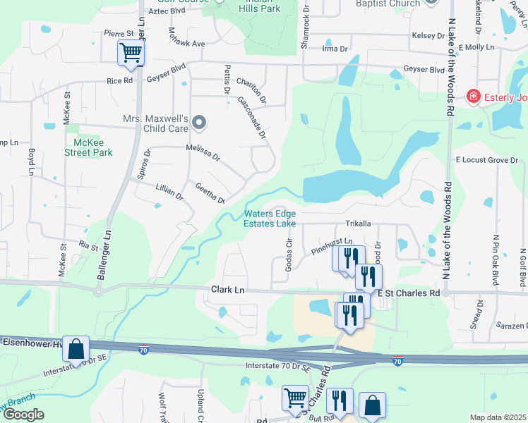 map of restaurants, bars, coffee shops, grocery stores, and more near 5324 Godas Circle in Columbia