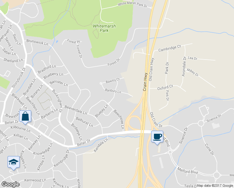 map of restaurants, bars, coffee shops, grocery stores, and more near 5609 Bideford Ct in Bowie