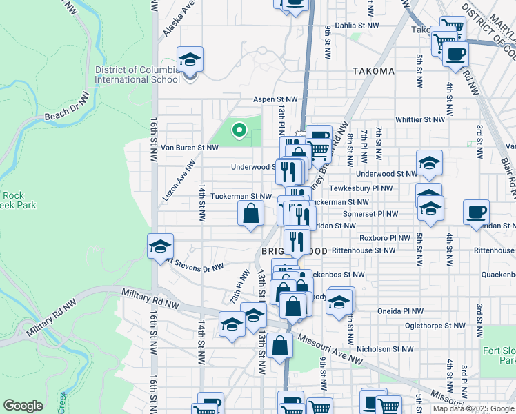 map of restaurants, bars, coffee shops, grocery stores, and more near 1301 Somerset Place Northwest in Washington