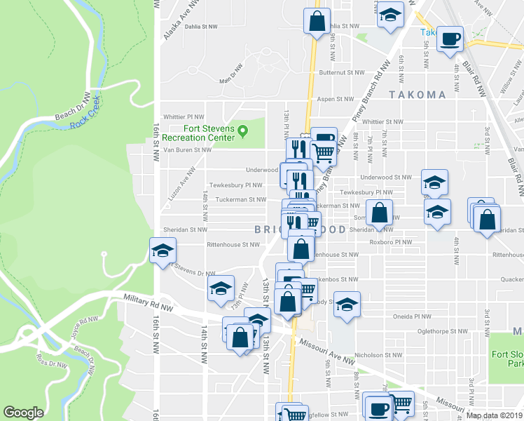 map of restaurants, bars, coffee shops, grocery stores, and more near 1301 Somerset Place Northwest in Washington