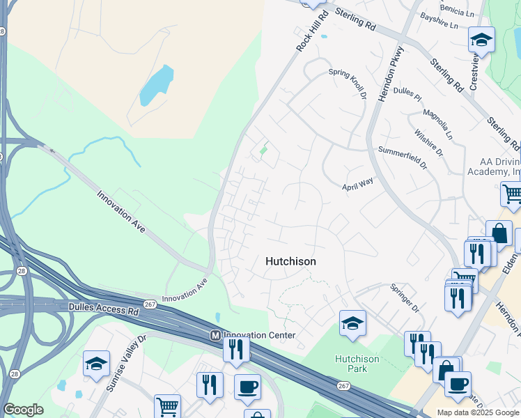 map of restaurants, bars, coffee shops, grocery stores, and more near 2159 Astoria Circle in Herndon