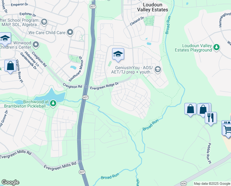 map of restaurants, bars, coffee shops, grocery stores, and more near 43073 Thoroughfare Gap Terrace in Sterling