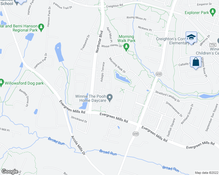 map of restaurants, bars, coffee shops, grocery stores, and more near 23491 Epperson Square in Ashburn