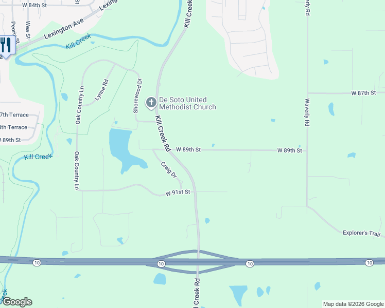 map of restaurants, bars, coffee shops, grocery stores, and more near 31925 West 89th Street in De Soto
