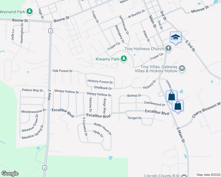 map of restaurants, bars, coffee shops, grocery stores, and more near 243 Shellbark Drive in Troy