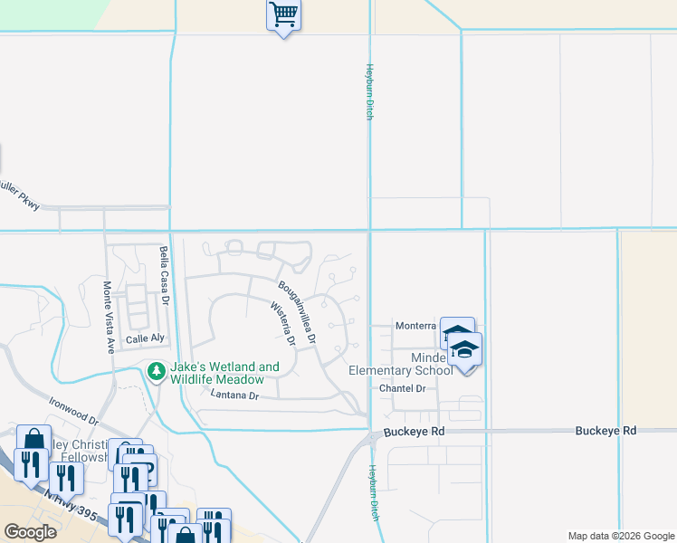map of restaurants, bars, coffee shops, grocery stores, and more near 1788 Linden Court in Minden