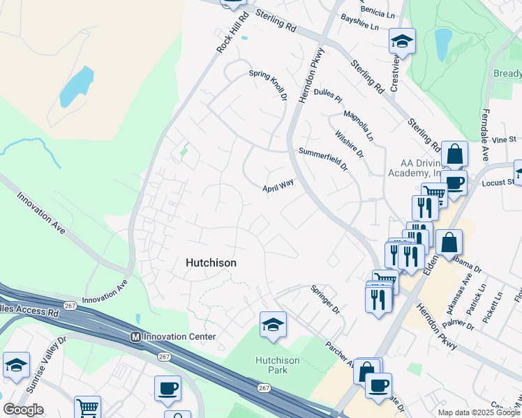 map of restaurants, bars, coffee shops, grocery stores, and more near 2158 Mager Drive in Herndon