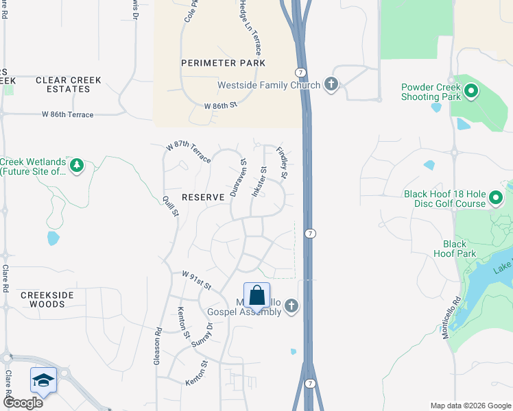 map of restaurants, bars, coffee shops, grocery stores, and more near 8865 Inkster in Lenexa