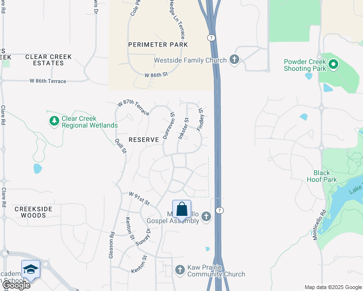 map of restaurants, bars, coffee shops, grocery stores, and more near 8843 Inkster in Lenexa