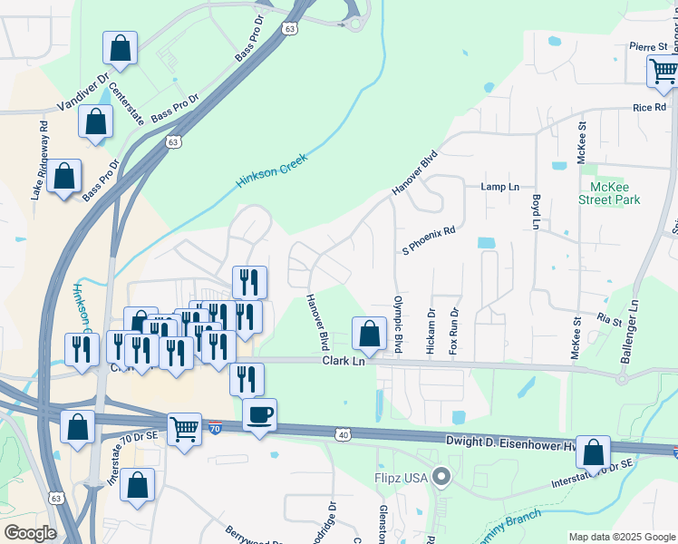 map of restaurants, bars, coffee shops, grocery stores, and more near 1601-1603 Hershey Ct in Columbia
