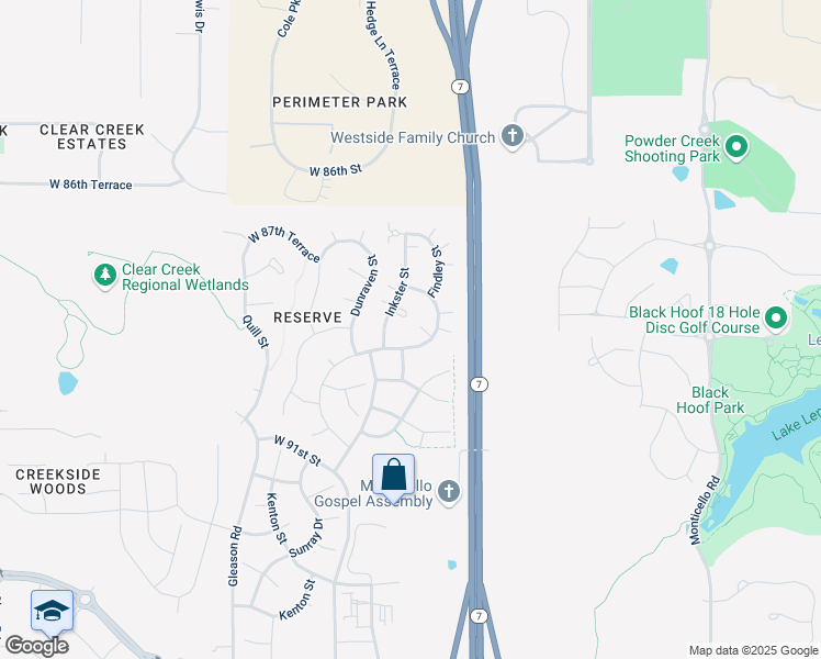 map of restaurants, bars, coffee shops, grocery stores, and more near 8884 West 87th Terrace in Lenexa