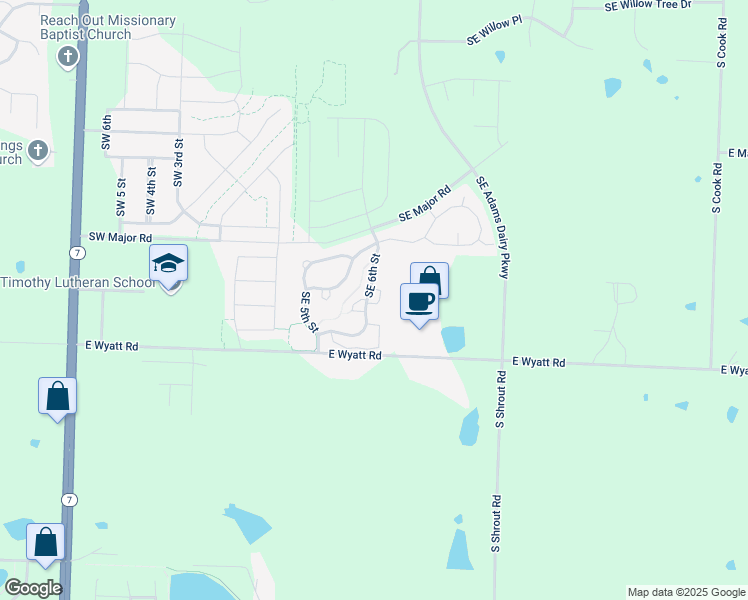 map of restaurants, bars, coffee shops, grocery stores, and more near 8128 Southeast 6th Street in Blue Springs