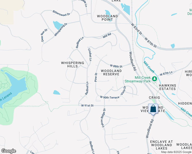 map of restaurants, bars, coffee shops, grocery stores, and more near Pine Street in Lenexa