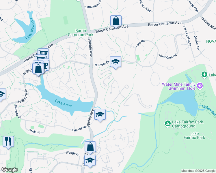 map of restaurants, bars, coffee shops, grocery stores, and more near 1494 Roundleaf Ct in Reston