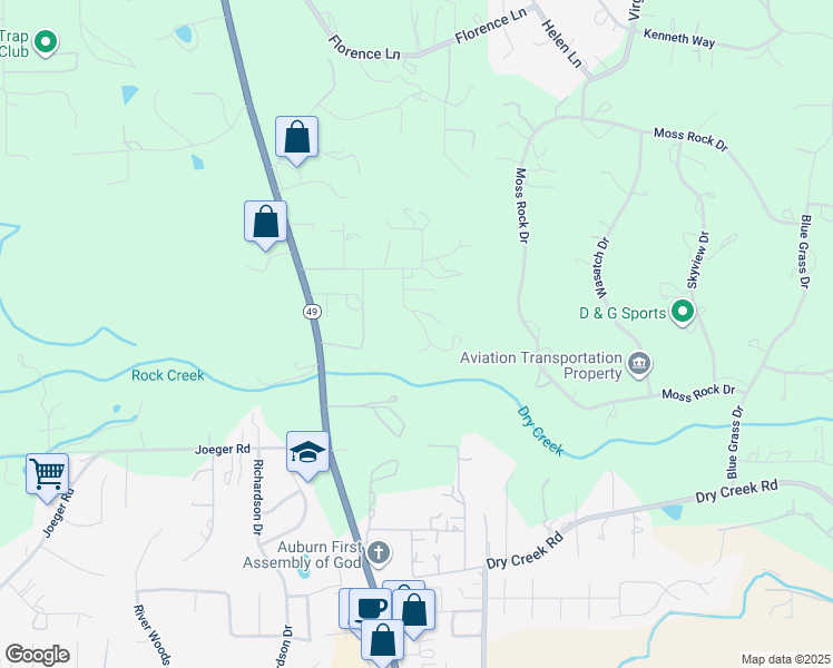 map of restaurants, bars, coffee shops, grocery stores, and more near 4537 Chris Lane in Auburn