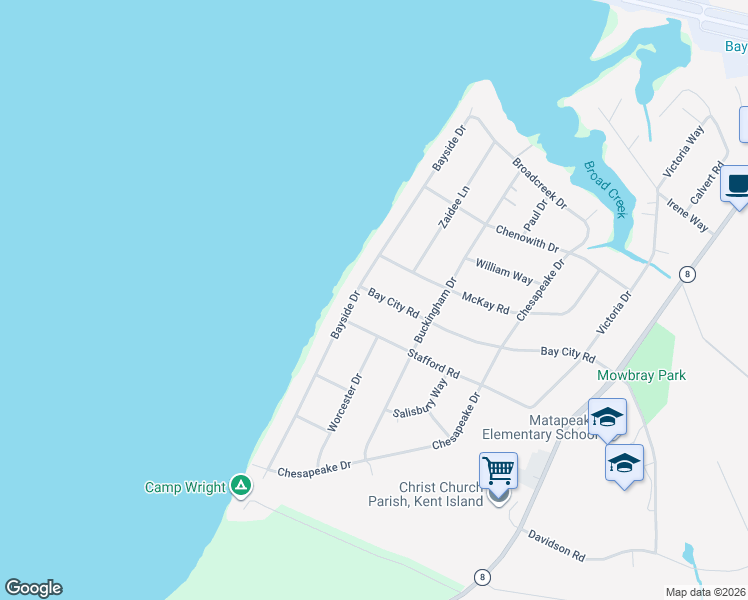 map of restaurants, bars, coffee shops, grocery stores, and more near 417 Bay City Road in Stevensville
