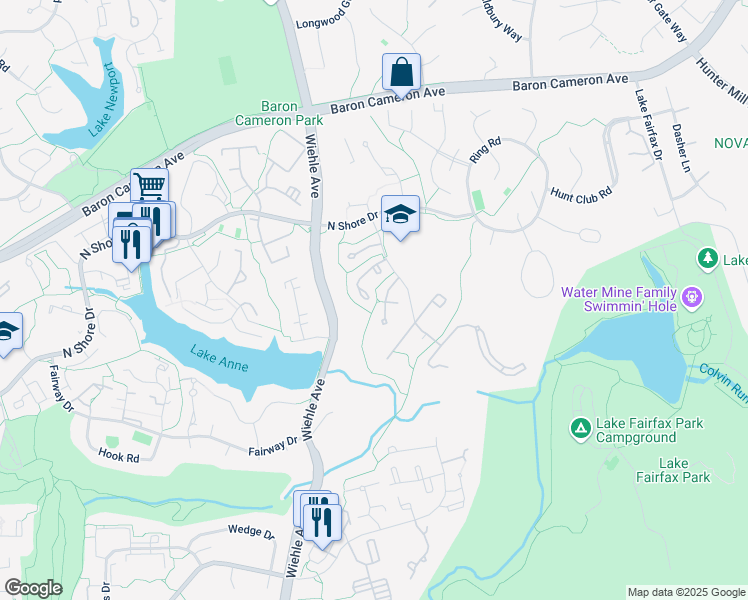 map of restaurants, bars, coffee shops, grocery stores, and more near 1494 Roundleaf Court in Reston