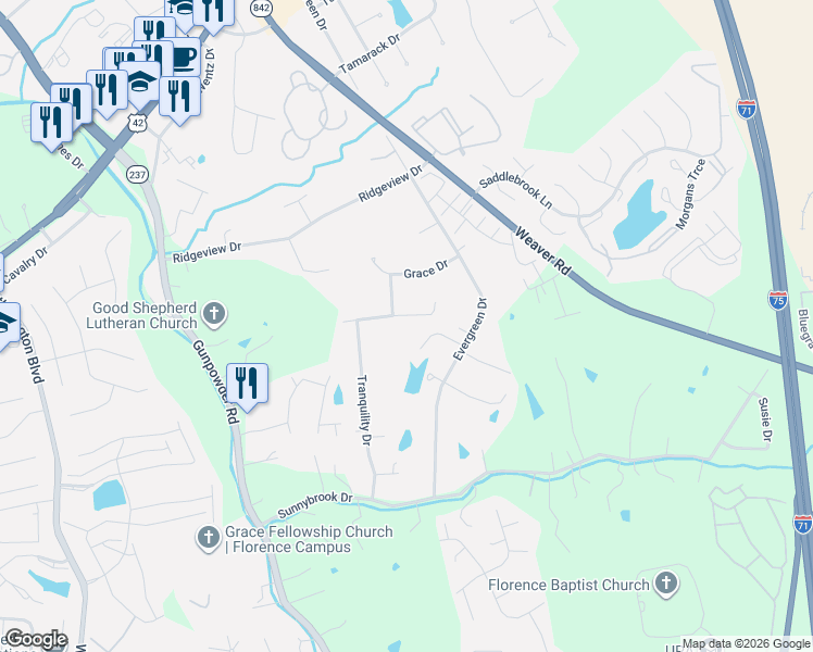 map of restaurants, bars, coffee shops, grocery stores, and more near 795 Elizabeth Drive in Florence