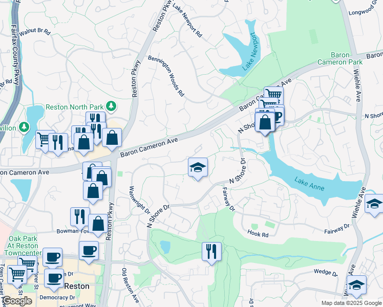 map of restaurants, bars, coffee shops, grocery stores, and more near 11612 Vantage Hill Road in Reston