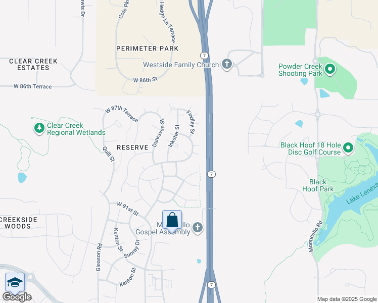 map of restaurants, bars, coffee shops, grocery stores, and more near 8884 West 87th Terrace in Lenexa