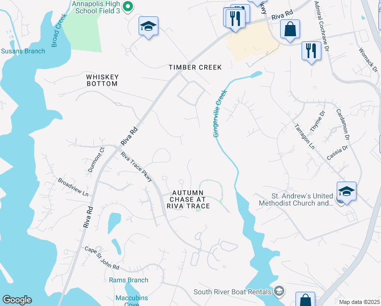 map of restaurants, bars, coffee shops, grocery stores, and more near 2710 Summerview Way in Annapolis