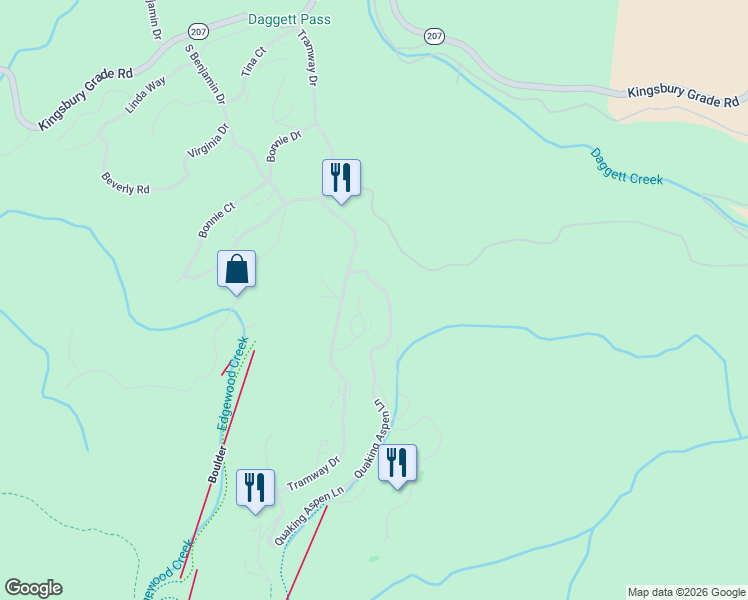 map of restaurants, bars, coffee shops, grocery stores, and more near 277 Quaking Aspen Lane in Stateline