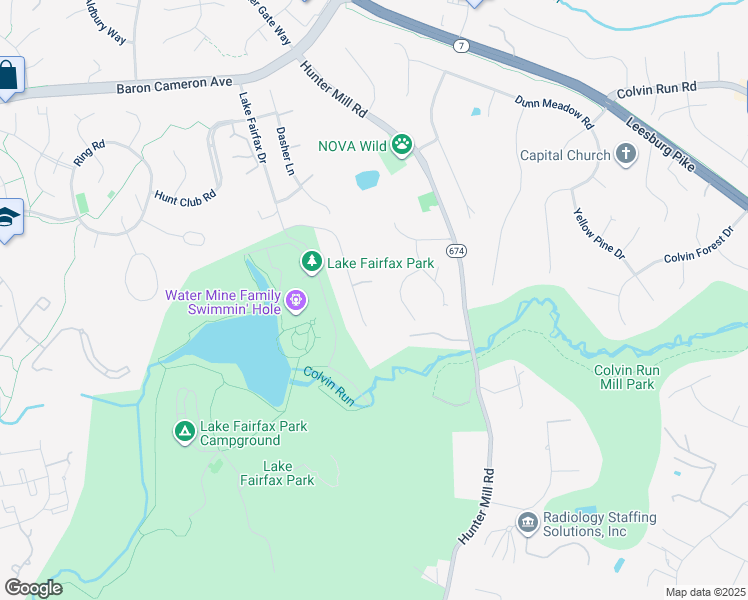 map of restaurants, bars, coffee shops, grocery stores, and more near 1399 Park Lake Drive in Reston