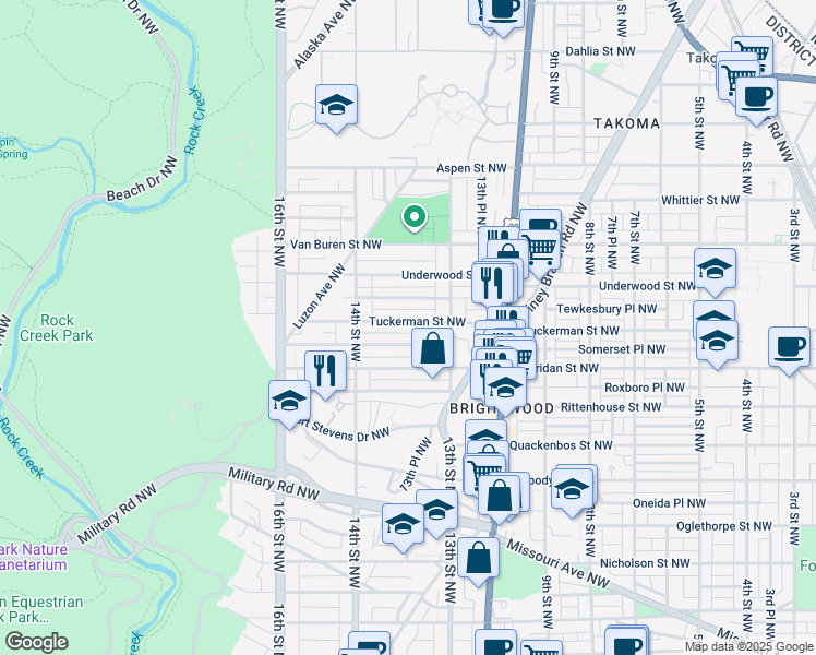 map of restaurants, bars, coffee shops, grocery stores, and more near 1346 Tuckerman Street Northwest in Washington