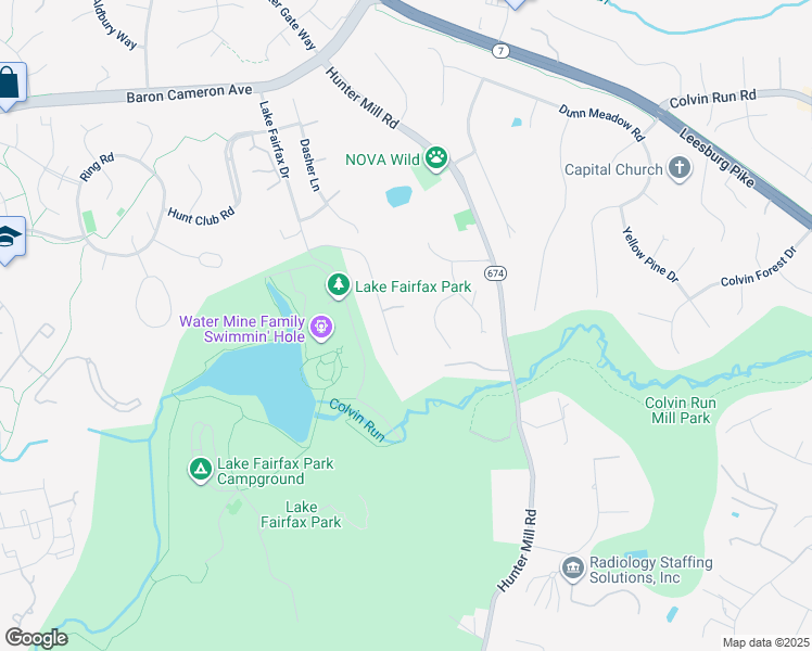 map of restaurants, bars, coffee shops, grocery stores, and more near 1399 Park Lake Drive in Reston