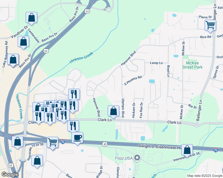map of restaurants, bars, coffee shops, grocery stores, and more near 1601-1603 Hershey Court in Columbia