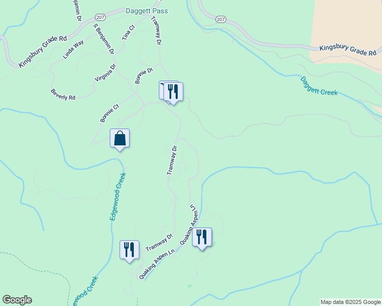 map of restaurants, bars, coffee shops, grocery stores, and more near 277 Quaking Aspen Lane in Stateline