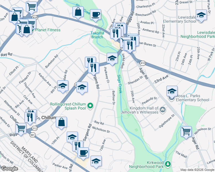 map of restaurants, bars, coffee shops, grocery stores, and more near 101 Independence Avenue Southeast in Washington