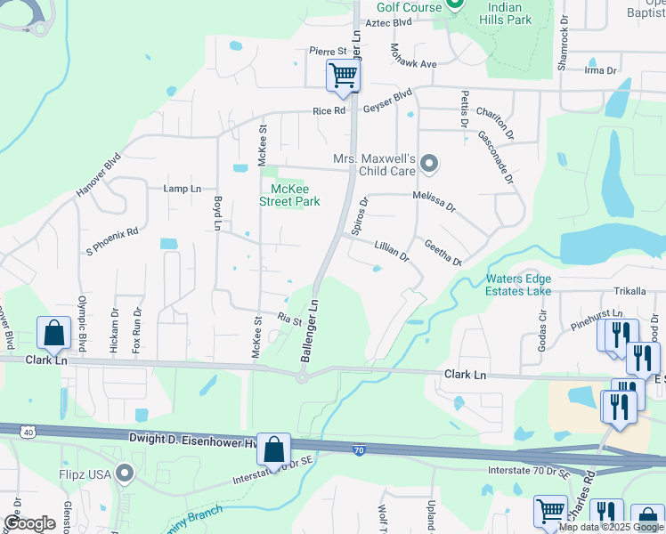 map of restaurants, bars, coffee shops, grocery stores, and more near 1601-1845 North Ballenger Lane in Columbia