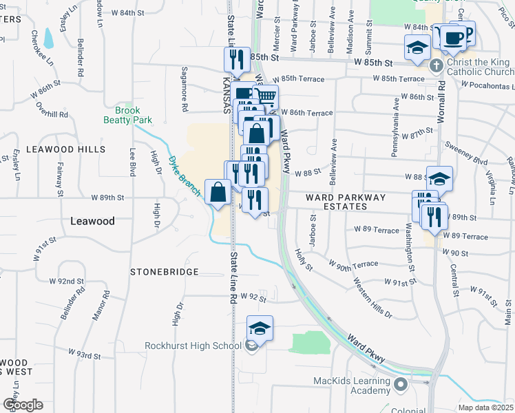 map of restaurants, bars, coffee shops, grocery stores, and more near in Kansas City