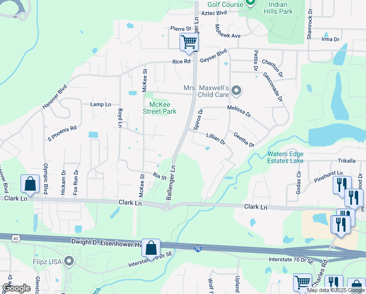map of restaurants, bars, coffee shops, grocery stores, and more near 1601-1845 North Ballenger Lane in Columbia