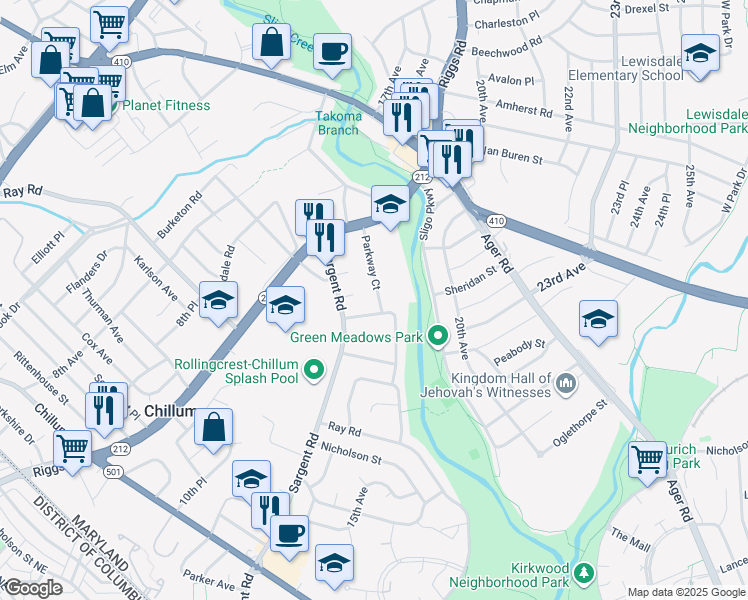 map of restaurants, bars, coffee shops, grocery stores, and more near 101 Independence Avenue Southeast in Washington