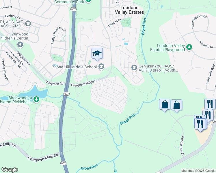 map of restaurants, bars, coffee shops, grocery stores, and more near Thoroughfare Gap Terrace in Sterling