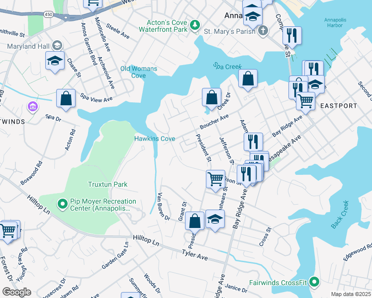 map of restaurants, bars, coffee shops, grocery stores, and more near 26 Boucher Place in Annapolis