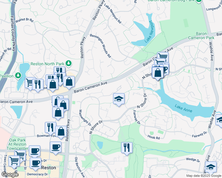 map of restaurants, bars, coffee shops, grocery stores, and more near 11618 Vantage Hill Road in Reston