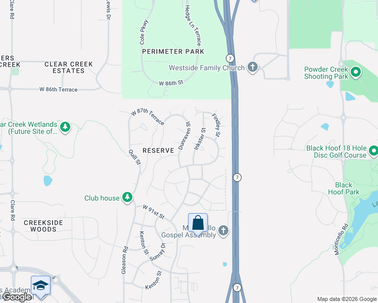 map of restaurants, bars, coffee shops, grocery stores, and more near 8940 Inkster in Lenexa
