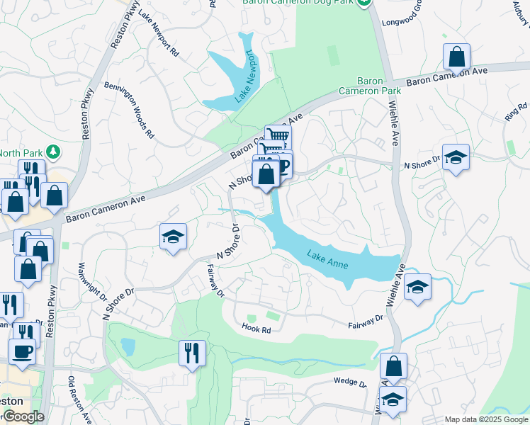 map of restaurants, bars, coffee shops, grocery stores, and more near 11443 Washington Plaza West in Reston