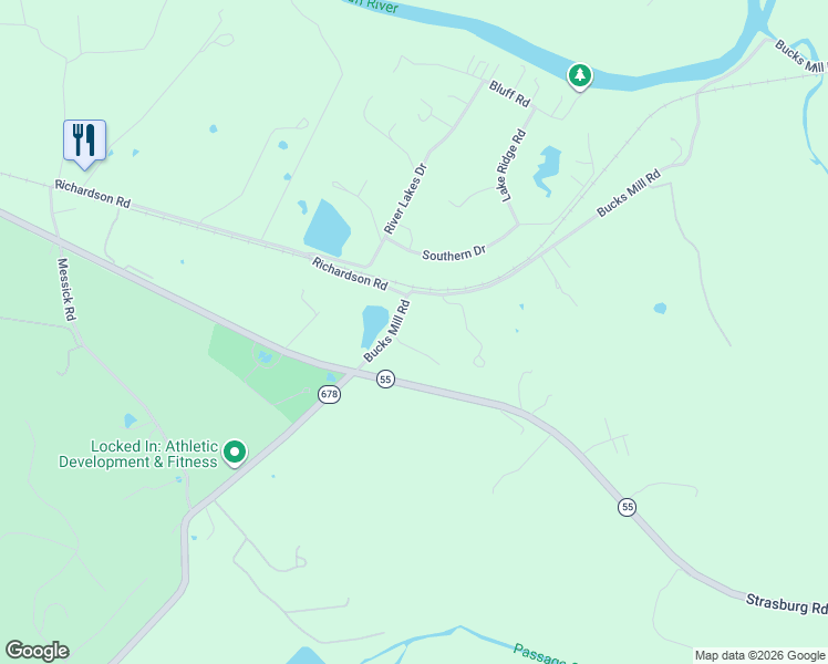 map of restaurants, bars, coffee shops, grocery stores, and more near 116 Bucks Mill Road in Strasburg