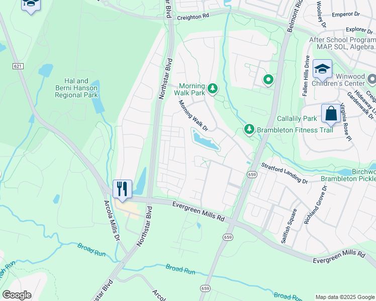 map of restaurants, bars, coffee shops, grocery stores, and more near 23478 Epperson Square in Ashburn
