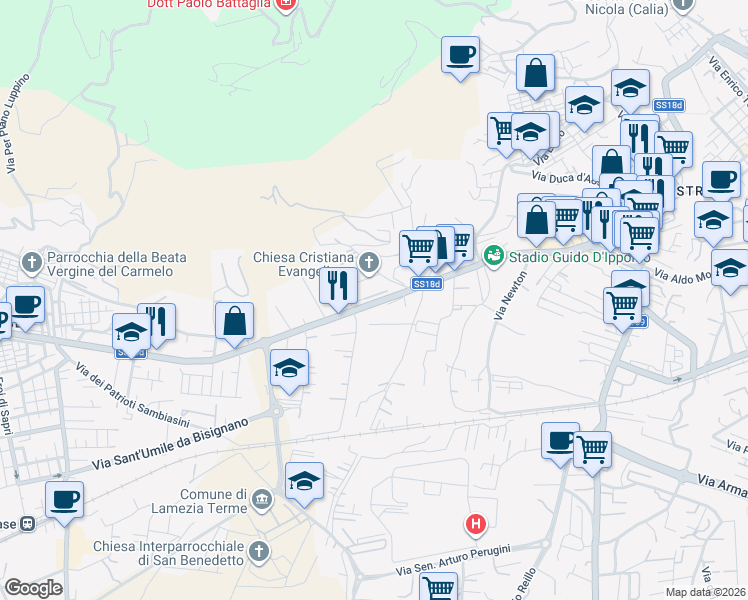 map of restaurants, bars, coffee shops, grocery stores, and more near 8 Via Giò Bernardino Vescio in Lamezia Terme