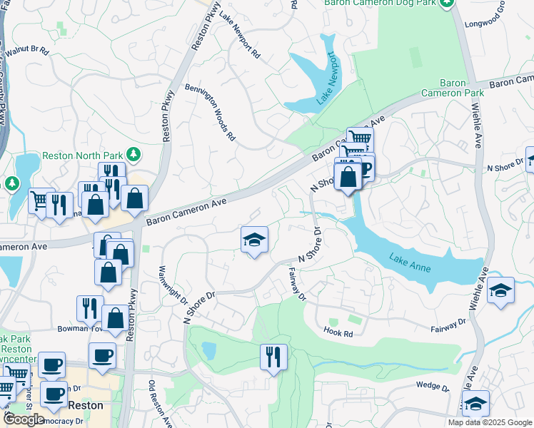 map of restaurants, bars, coffee shops, grocery stores, and more near 11603 Vantage Hill Road in Reston