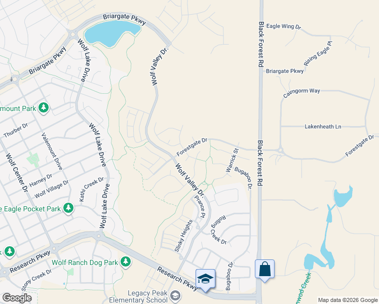map of restaurants, bars, coffee shops, grocery stores, and more near 9246-9350 Black Forest Road in Colorado Springs