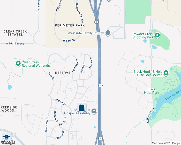 map of restaurants, bars, coffee shops, grocery stores, and more near 8884 West 87th Terrace in Lenexa